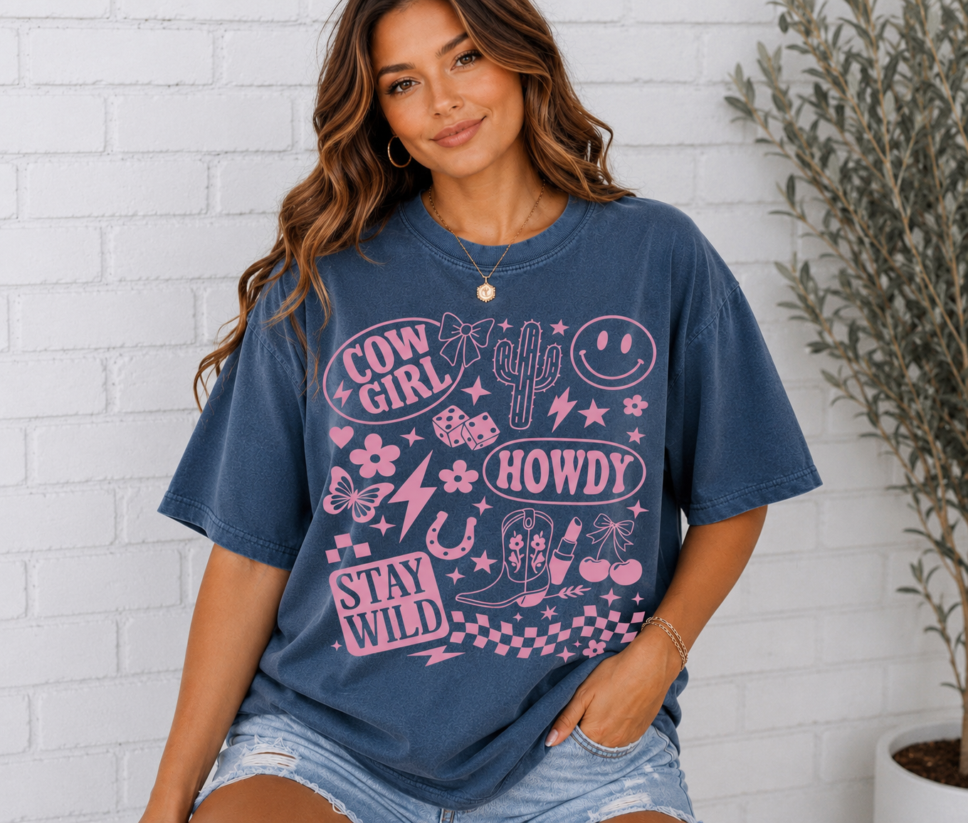 "Cowgirl - Howdy - Stay Wild" Tee (PINK PRINT)