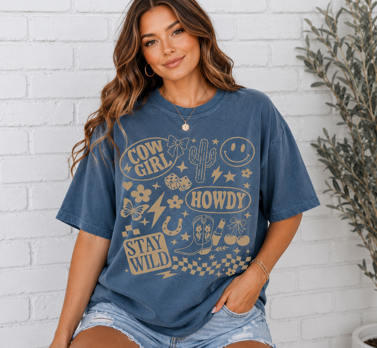 "Cowgirl - Stay Wild - Howdy" Graphic Tee (TAN PRINT)
