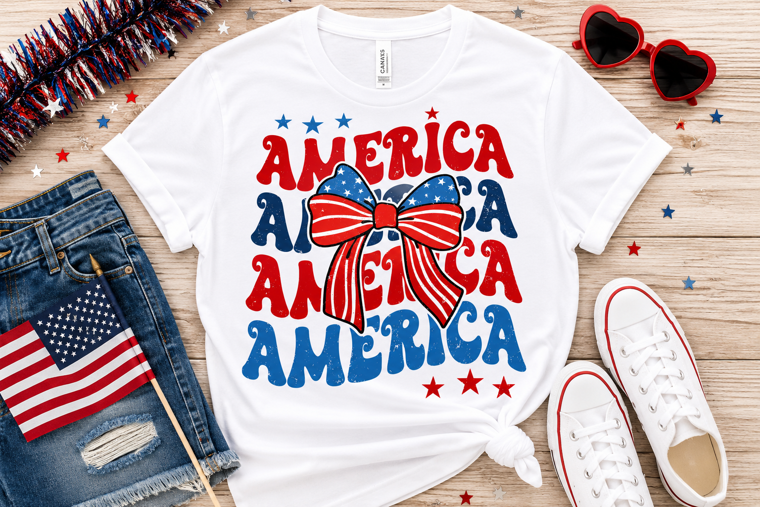 "America" With Bow Graphic Tee