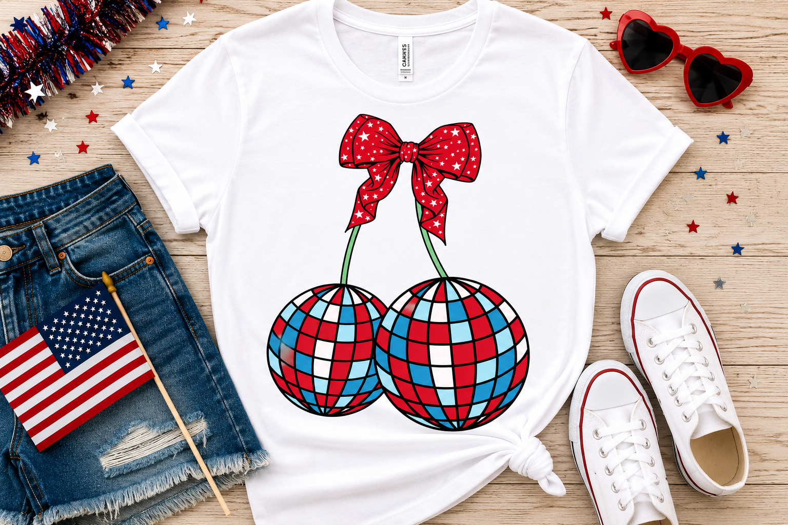 Disco Balls & Red Bow Tee