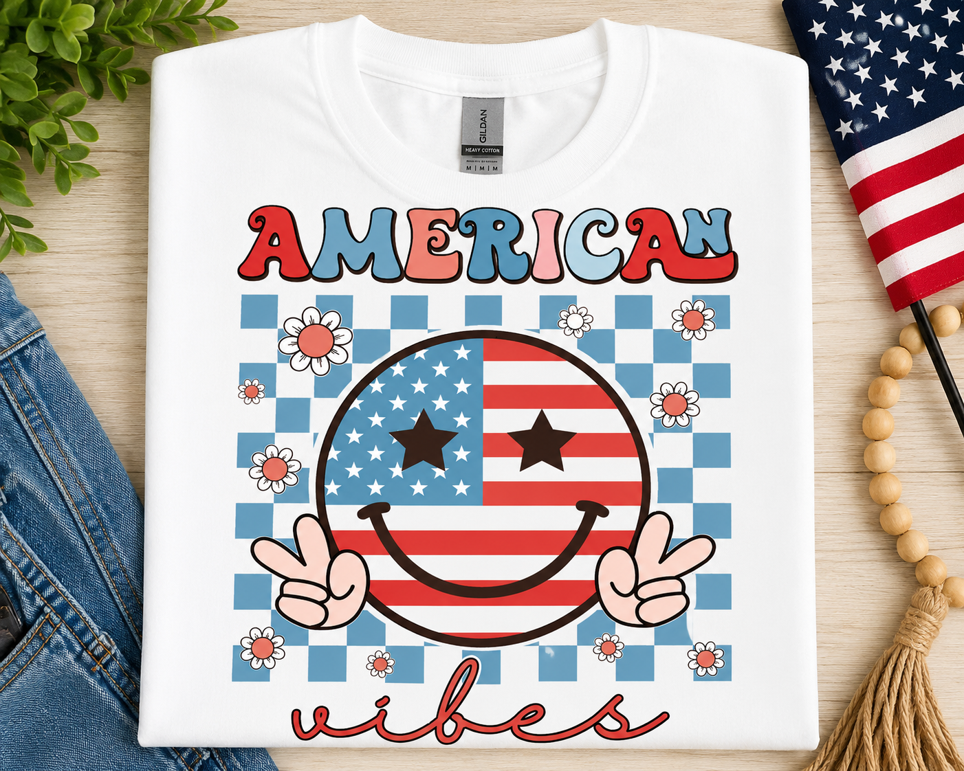 "American Vibes" With Smiley Face Tee