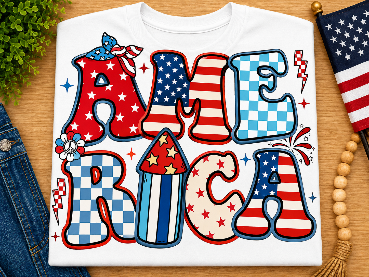 "AMERICA" Fireworks Graphic Tee