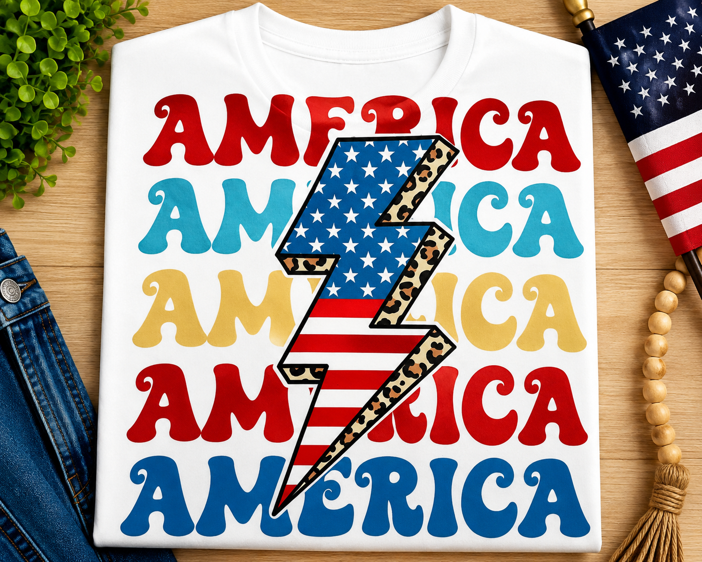 "America, America, America..." Lightning Bolt Graphic Tee